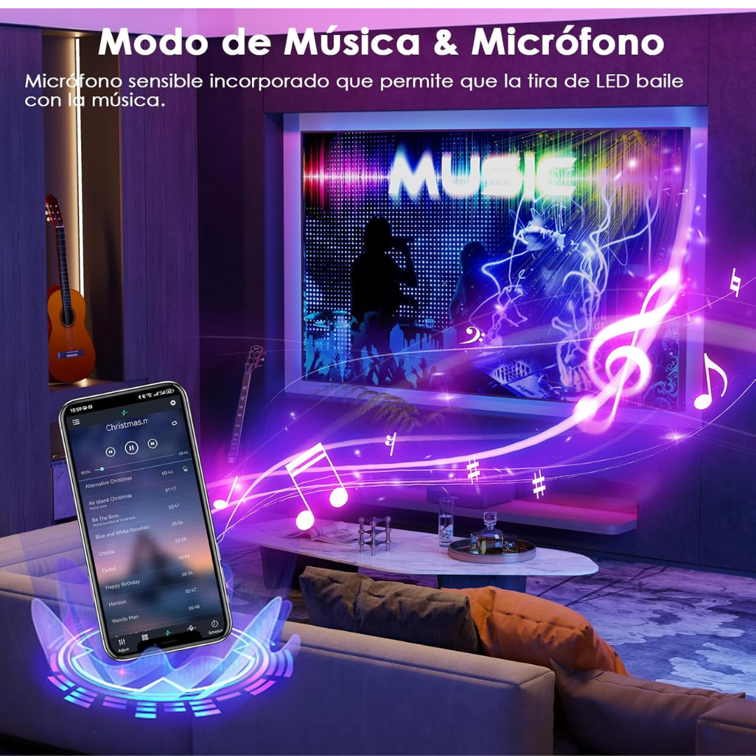 Tira LED RGB 5m con mando y aplicación móvil