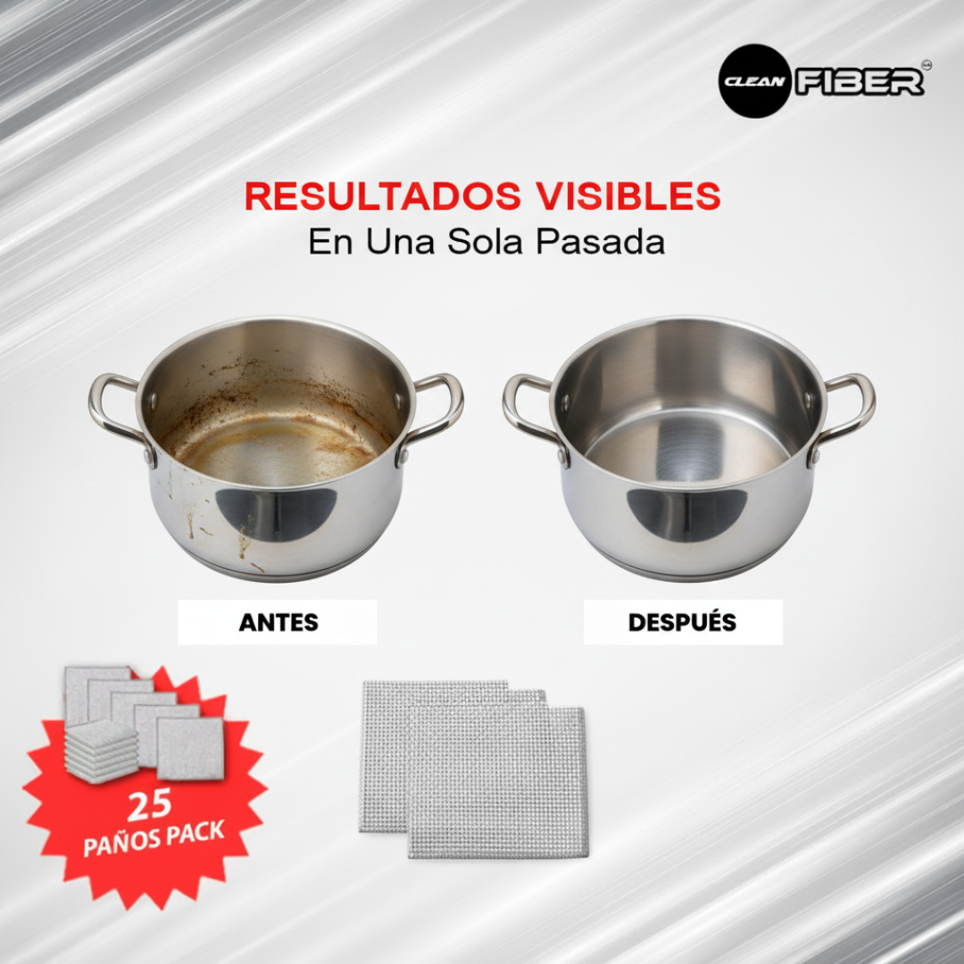 CleanFiber paños malla alambre resultados visibles - Limpieza profunda sin rayar
