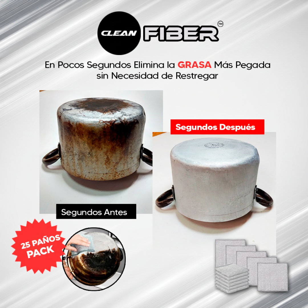 Antes y después limpieza con CleanFiber - Olla sucia a limpia en segundos



