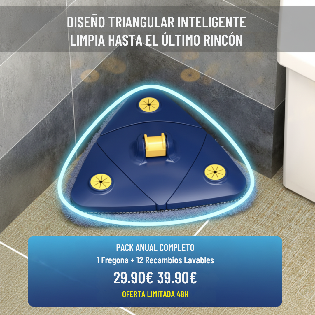 "Diseño triangular inteligente fregona limpia último rincón pack anual completo oferta limitada"