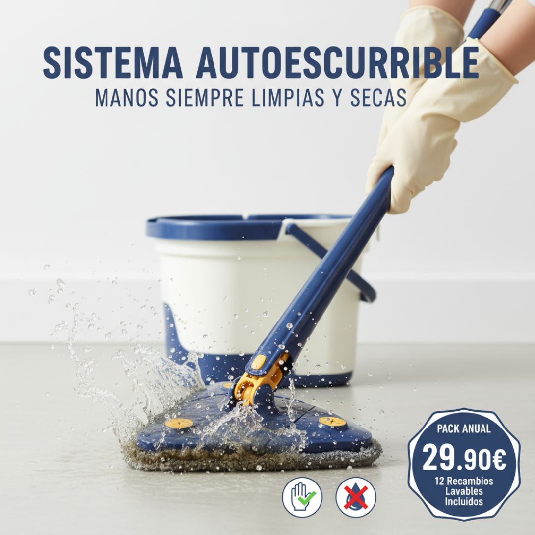 "Sistema autoescurrible fregona manos limpias secas pack anual 12 recambios lavables"