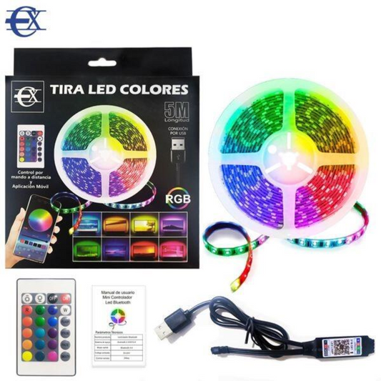 Tira LED RGB 5m con mando y aplicación móvil