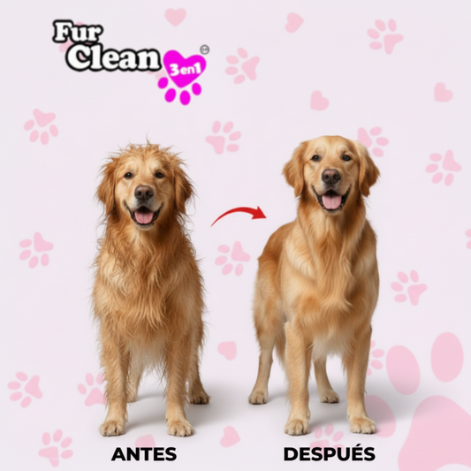 Antes y después de usar FurClean 360 en perro - Resultados visibles desde el primer uso
