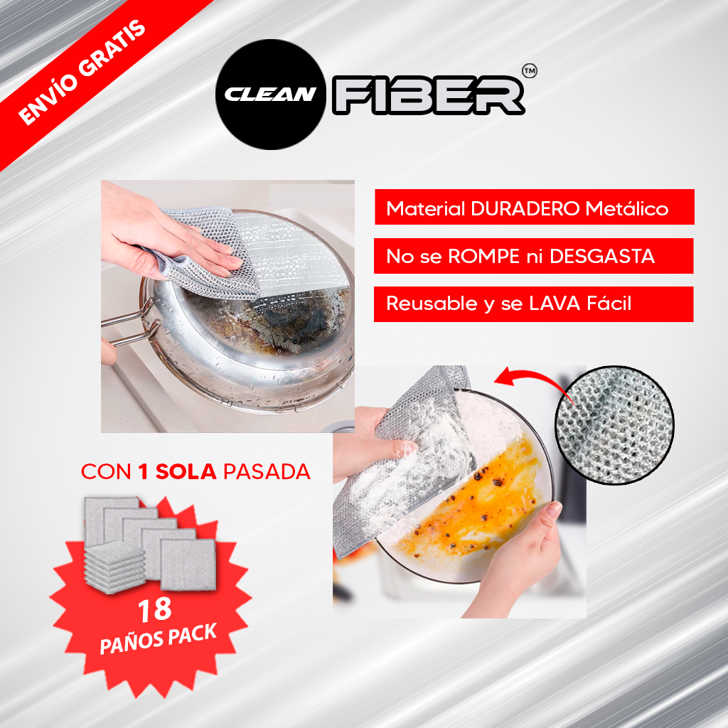 CleanFiber™ - Elimina la grasa más pegada en segundos, sin rayar y sin esfuerzo-pack 18(6 sets de 3 paños)