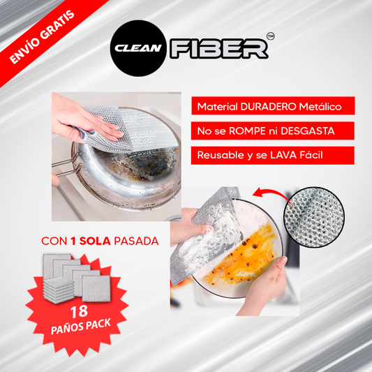 CleanFiber™ - Elimina la grasa más pegada en segundos, sin rayar y sin esfuerzo-pack 18(6 sets de 3 paños)