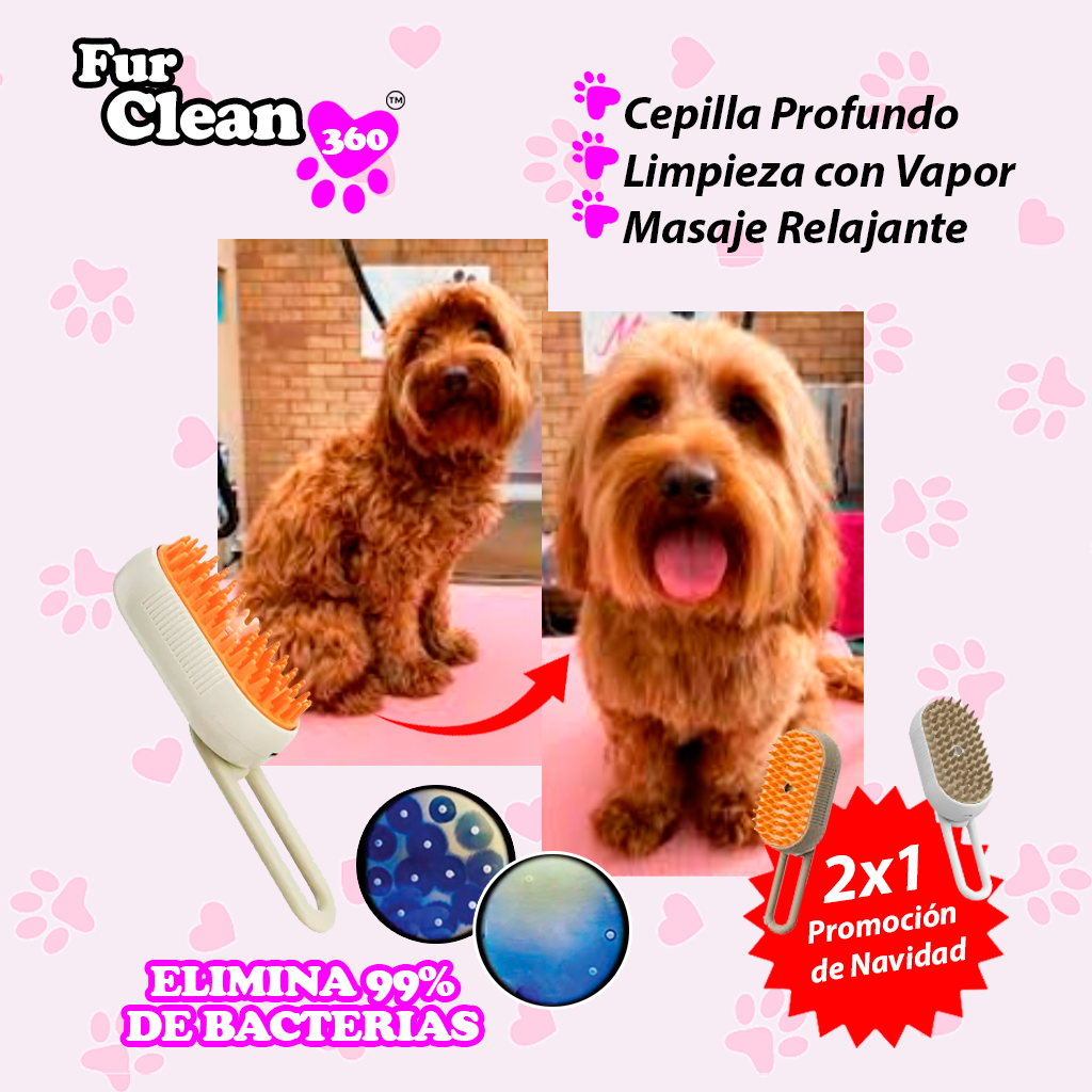 FurClean 360™ – PACK 2 CEPILLOS de Vapor para Mascotas (Oferta 2x1)