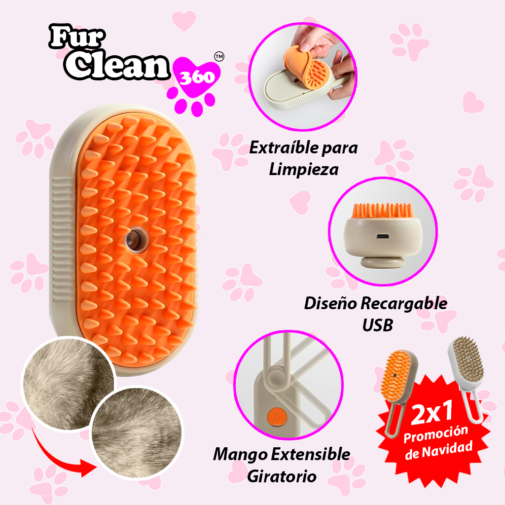 FurClean 360™ – PACK 2 CEPILLOS de Vapor para Mascotas (Oferta 2x1)