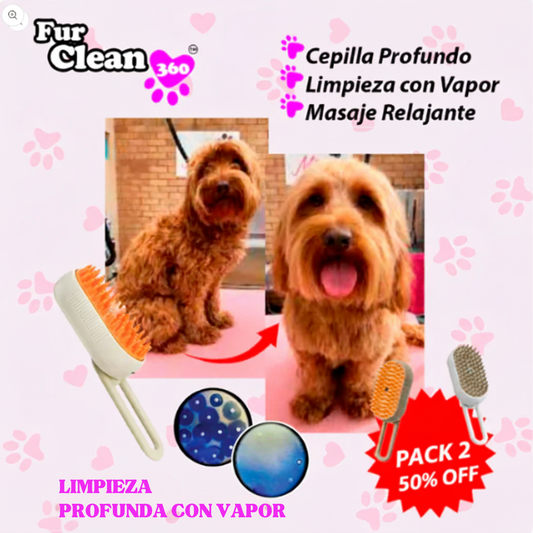 Cepillo de vapor FurClean360 para perros con limpieza profunda y masaje relajante - Pack 2 con 50% de descuento
